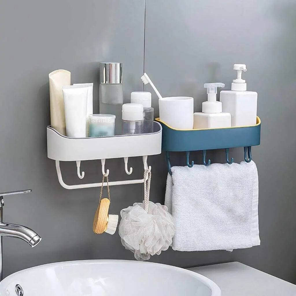 Stylish bathroom accessory organizer with toiletries and towel, enhancing bathroom aesthetics and functionality from pkamazone.
