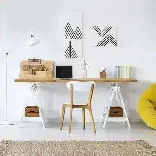 Stylish home office setup featuring a wooden desk, organized supplies, and modern decor for productivity. pkamazone