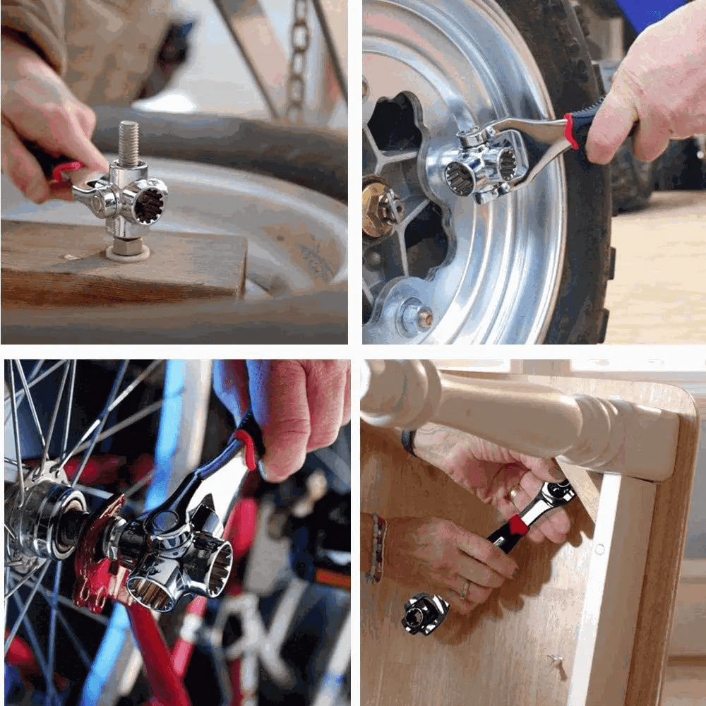 Universal wrench tool used for various repairs, showcasing versatility and functionality in multiple tasks.