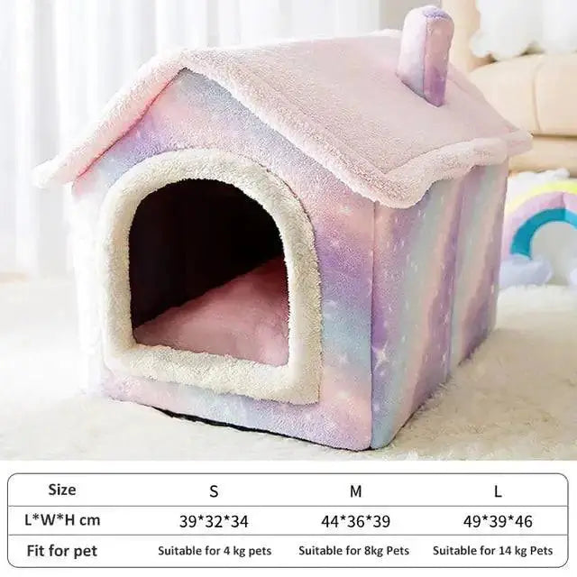 Soft Winter Dog Cat Bed House with fluffy cushion and heat retention for small pets.