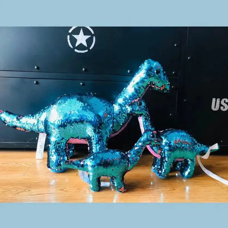 Sequin dinosaur color changing pillows toy in various sizes.
