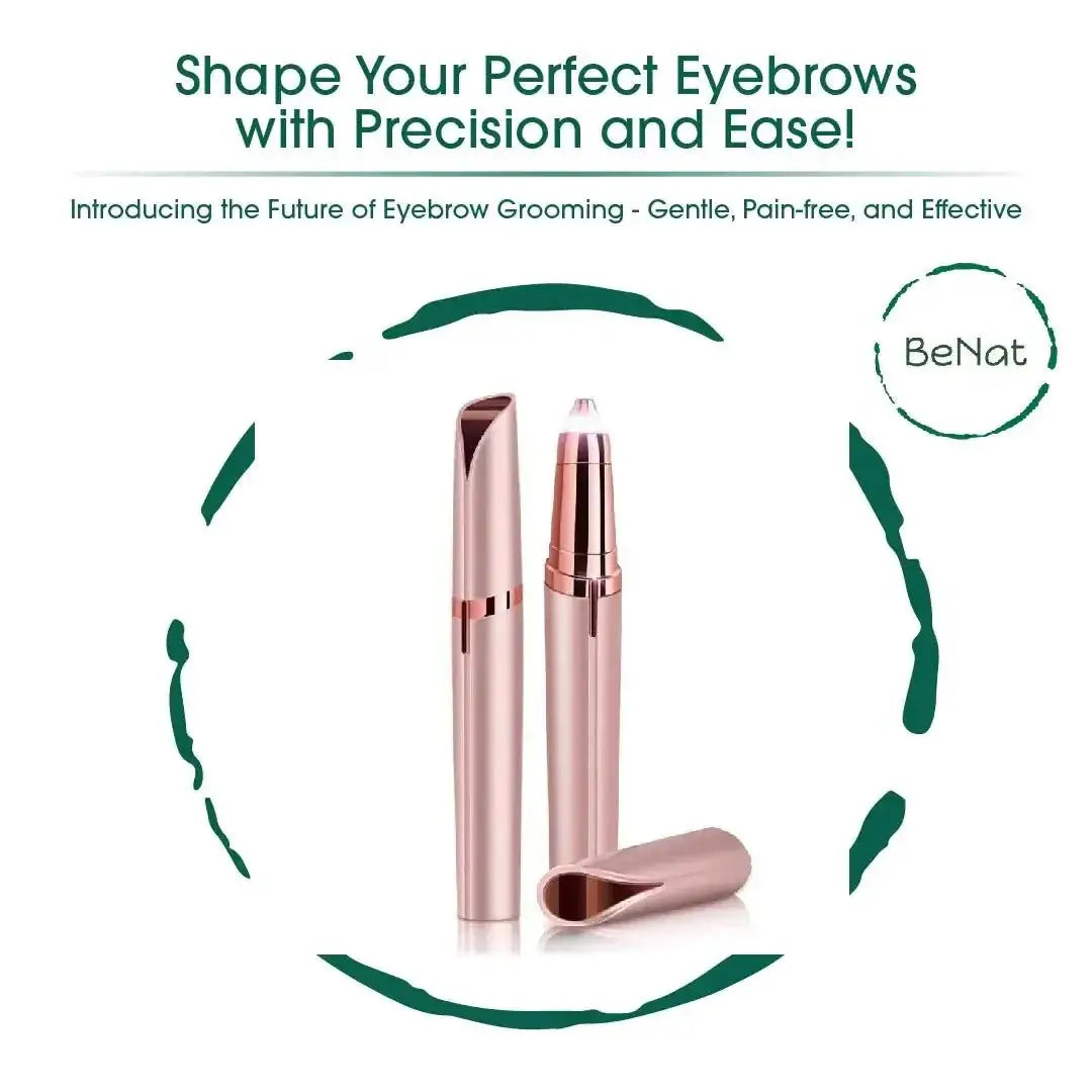 Rechargeable eyebrow hair remover with precision tip and LED light, designed for gentle and easy grooming.