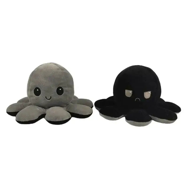 Double Sided Flip Octopus Plush Toy showing happy and angry expressions, soft and cuddly emotion-changing stuffed animal.