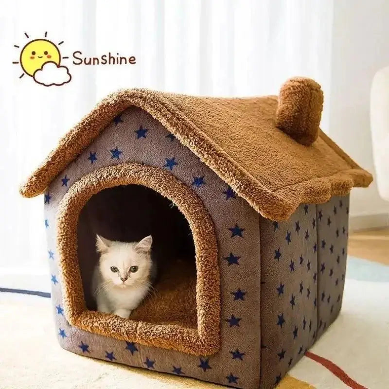 Soft Winter Dog Cat Bed House with fluffy cushion for warmth and comfort, featuring a stylish enclosed design perfect for pets.
