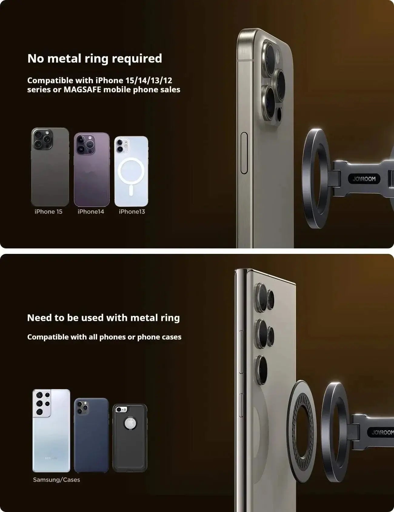 MagSafe car mount phone holder with sleek design, showcasing compatibility with MagSafe-enabled iPhones.