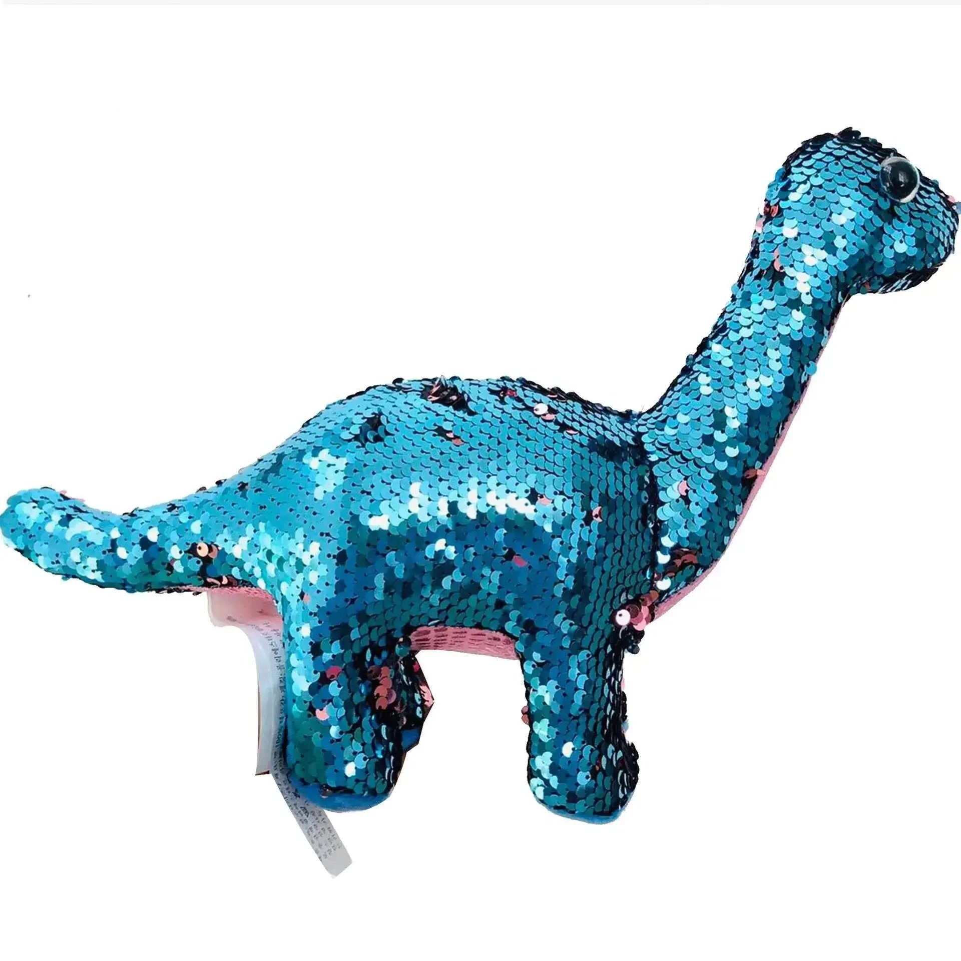 Sequin Dinosaur Color Changing Pillow Toy with blue sequins.