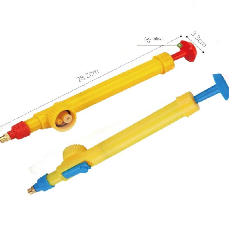 Beverage Bottle Sprayer with yellow and blue nozzles for effective watering and disinfection tasks.
