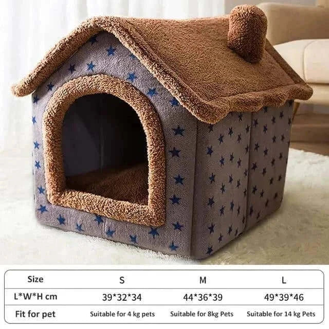 Soft winter dog cat bed house with star pattern, arctic velvet material, and plush cushion inserted, suitable for small pets.