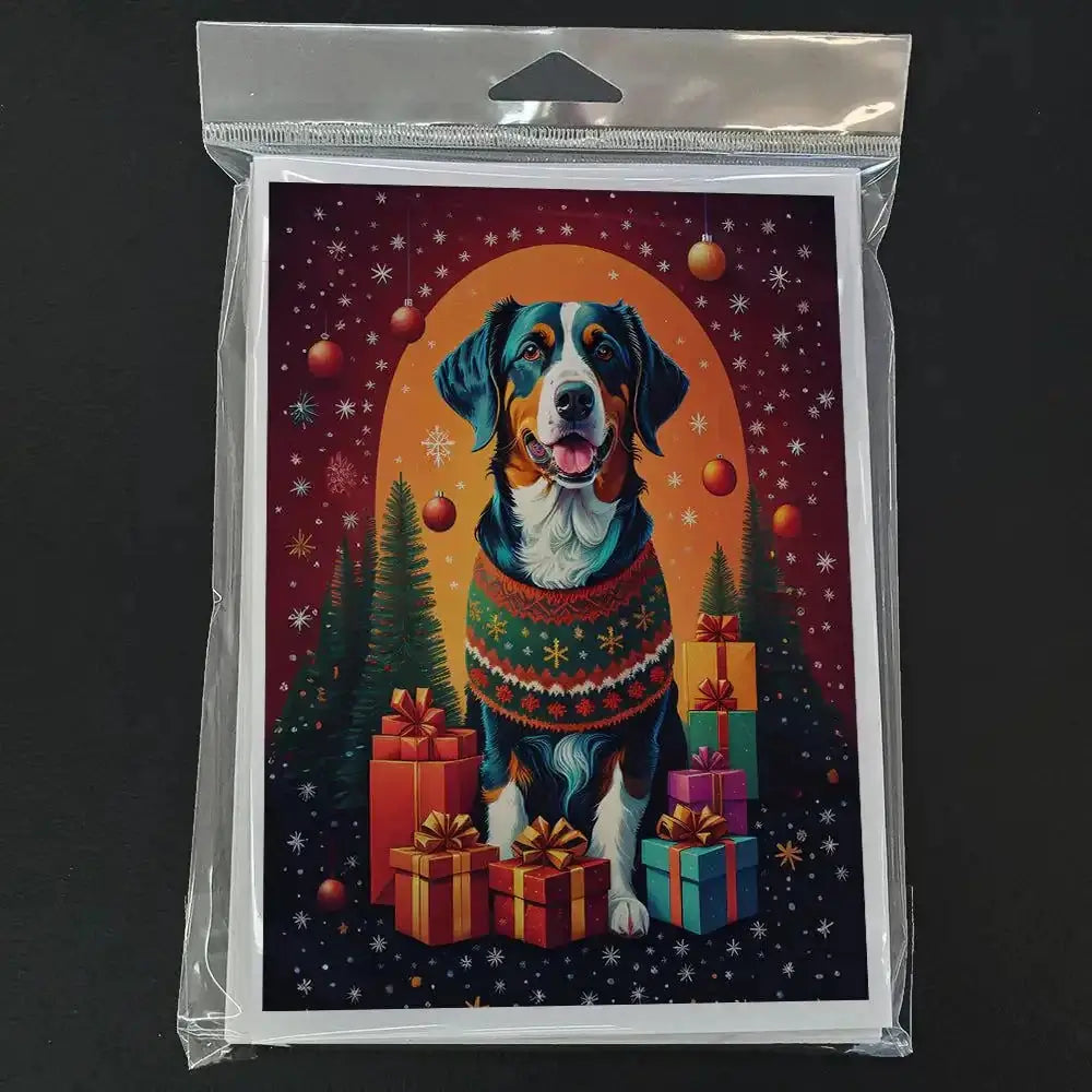 Appenzeller Sennenhund holiday greeting cards pack of 8 with Christmas artwork.