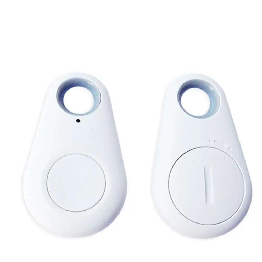 White Bluetooth Tracker with keychain design for locating items via smartphone app.
