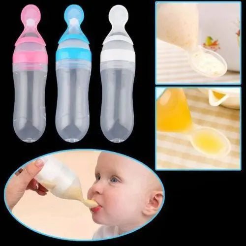 Baby Squeezing Feeding Bottle with Soft Silicone Spoon for Easy Baby Feeding