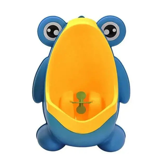 Kids wall-mounted frog potty for easy and fun potty training with rotating windmill design.