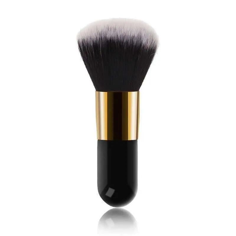 Chubby face makeup brush with soft bristles and black handle for seamless foundation application.