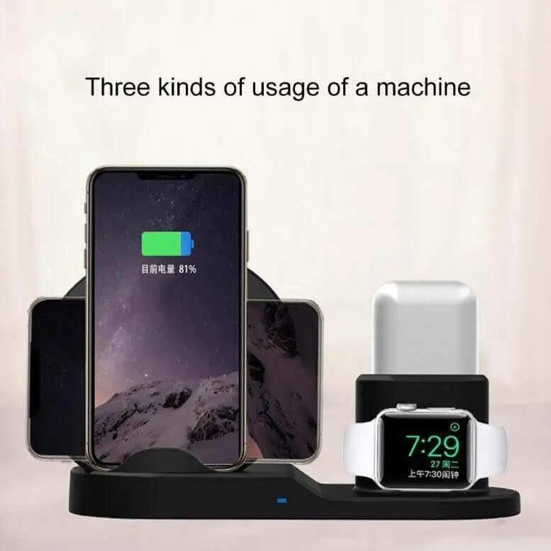 3 in 1 wireless charging station for iPhone, Apple Watch, and AirPods, eliminating messy cables for a neat workspace.