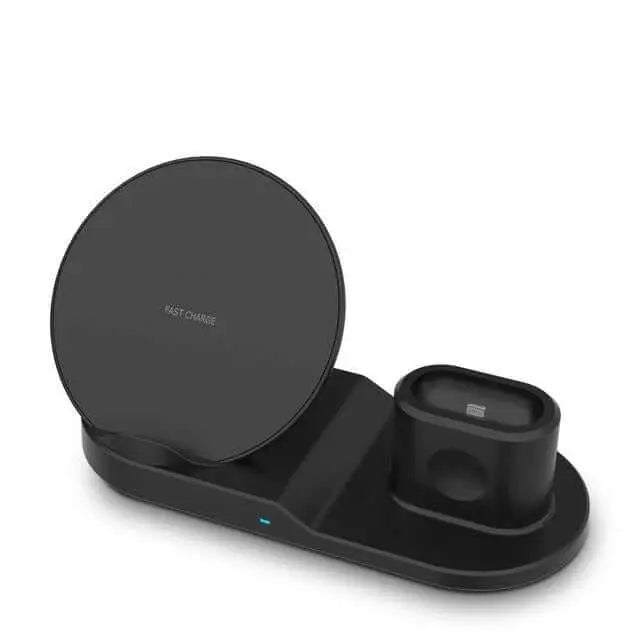 3 in 1 wireless fast charging dock station for iPhone, Apple Watch, and AirPods.