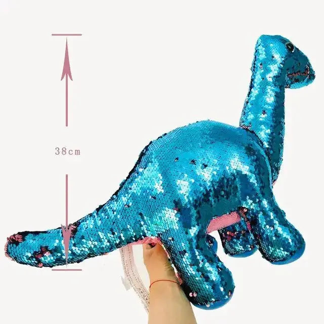 Sequin Dinosaur Color Changing Pillow Toy, interactive blue plush with vibrant sequins, 38cm standing.