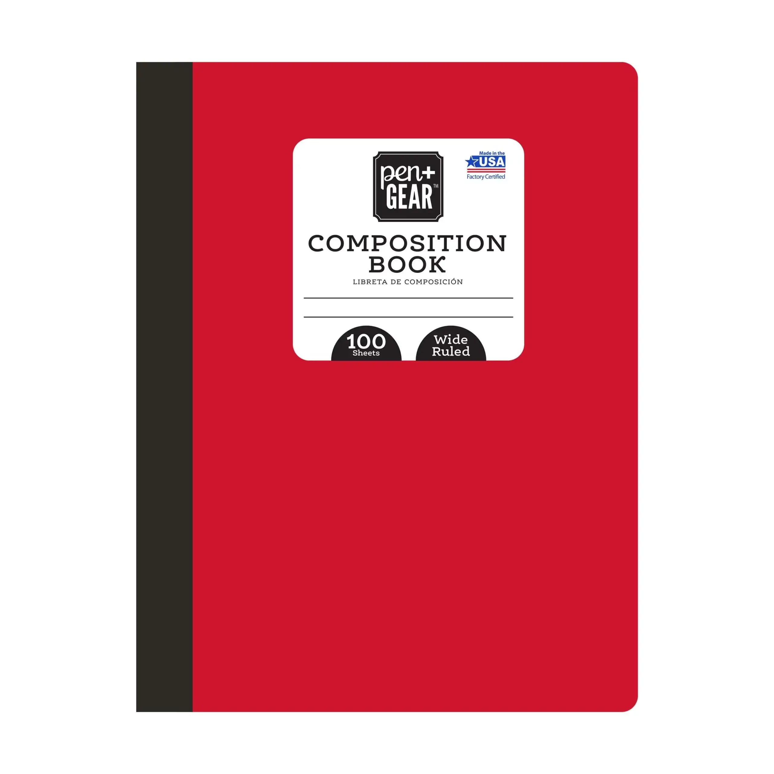 Pen + Gear 100 sheets wide ruled composition book in red cover.