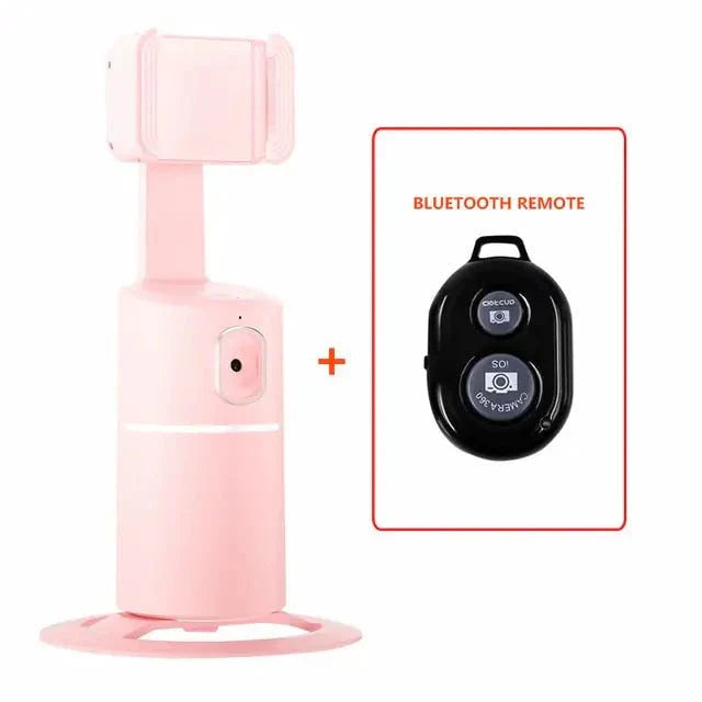Pink auto face tracking phone selfie stick with Bluetooth remote controller for hands-free selfies and precise tracking