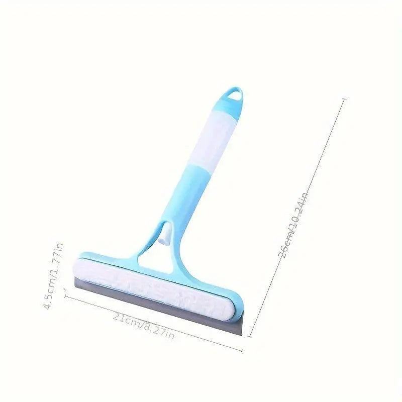 Glass cleaner wiper with scraper and sprayer for efficient glass cleaning.
