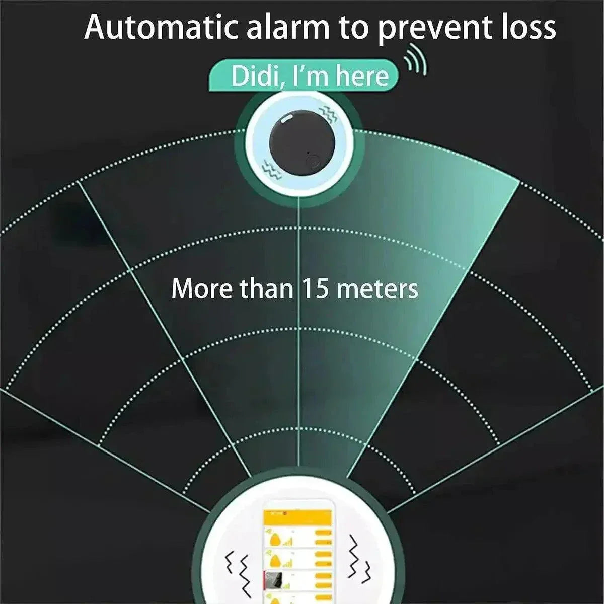 Bluetooth GPS device with automatic alarm for loss prevention and over 15-meter range.