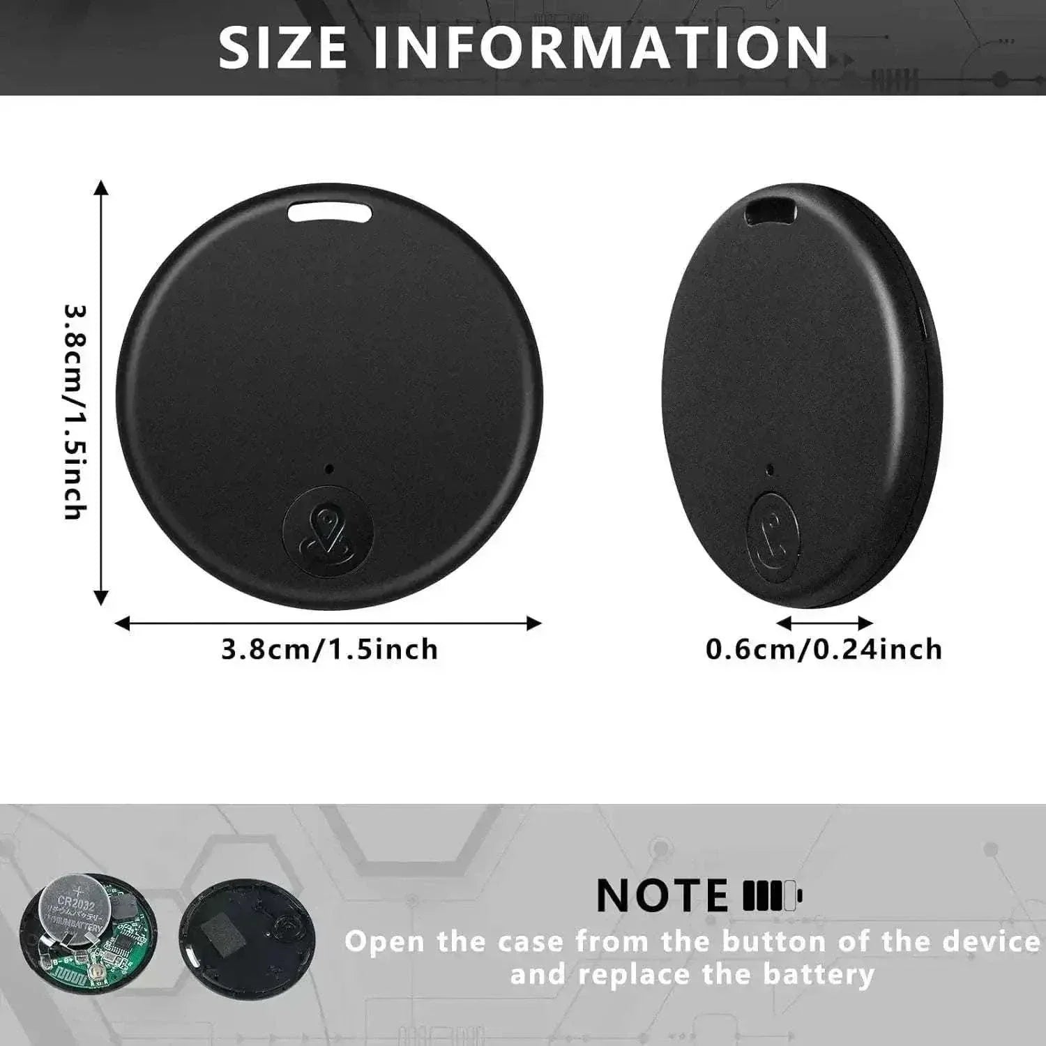 Bluetooth GPS device dimensions and internal view.