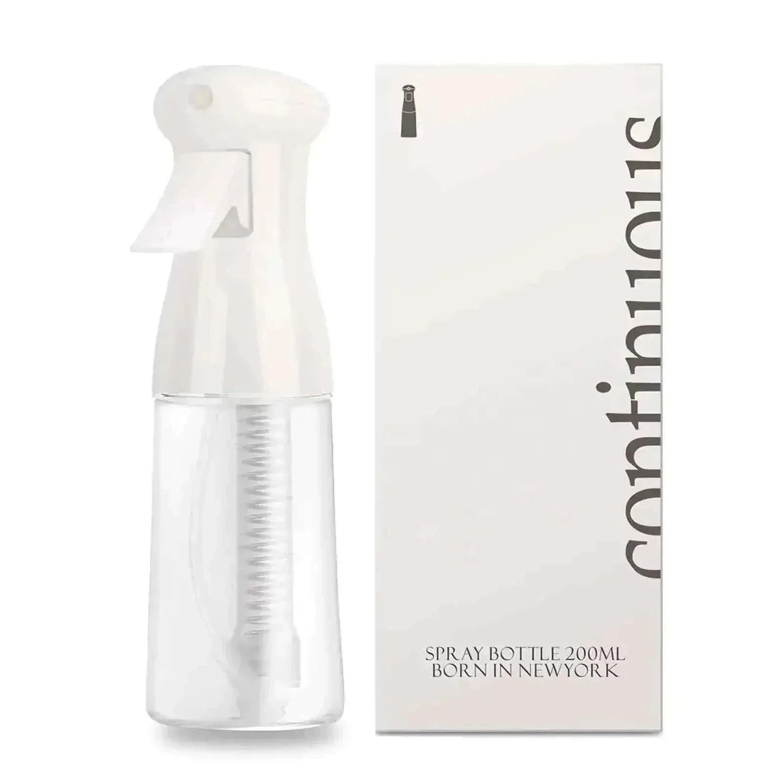 Continuous water mister spray bottle for hair styling and plant misting.