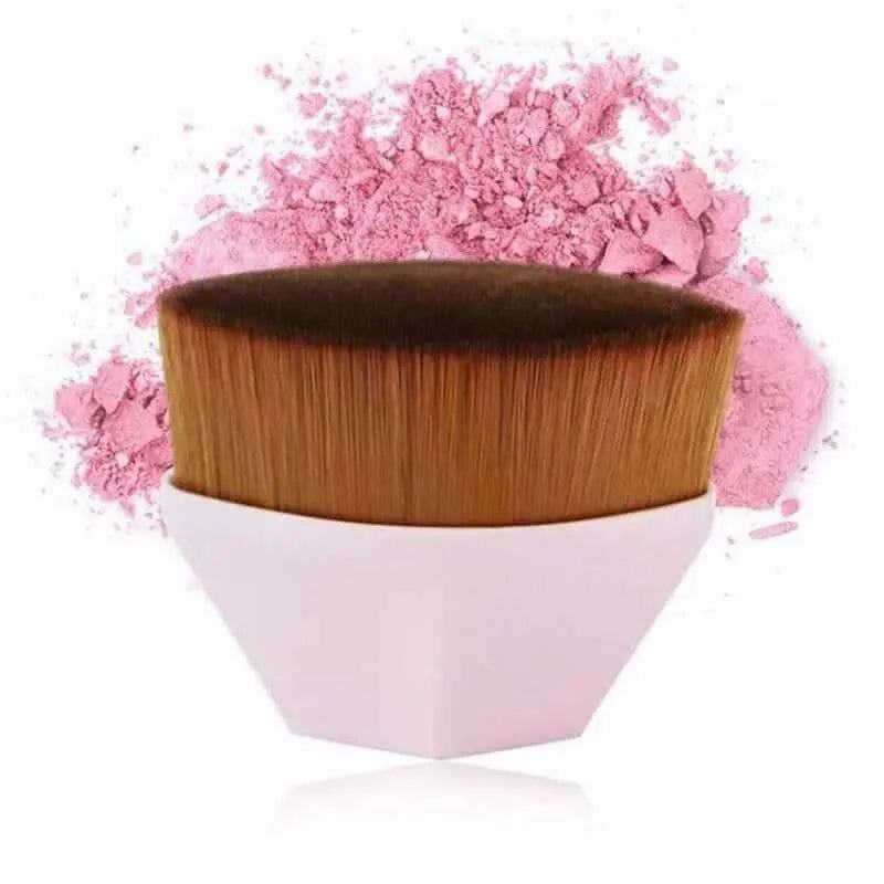 High density seamless foundation brush with soft bristles and pink background.