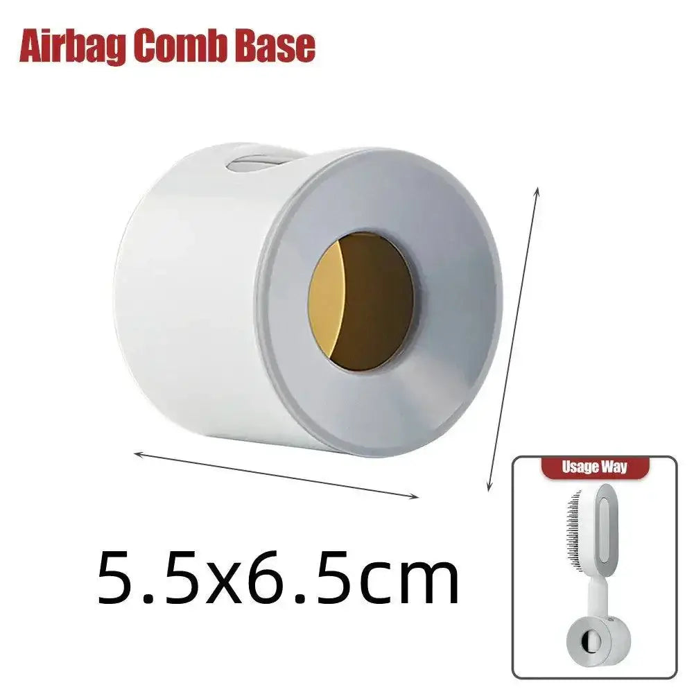Self-cleaning hair brush airbag comb base measuring 5.5 by 6.5 cm with ergonomic design for scalp massage and easy hair care.