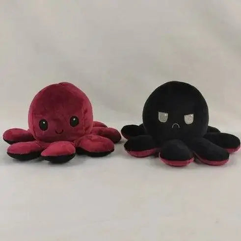 Double sided flip octopus plush toy with happy and angry faces, soft and cuddly stuffed animal for kids.