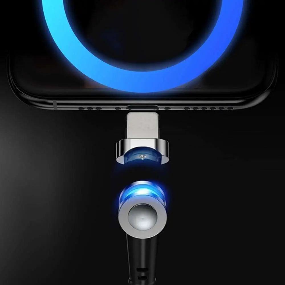 Magnetic charging cable with USB-C connector and LED indicator.