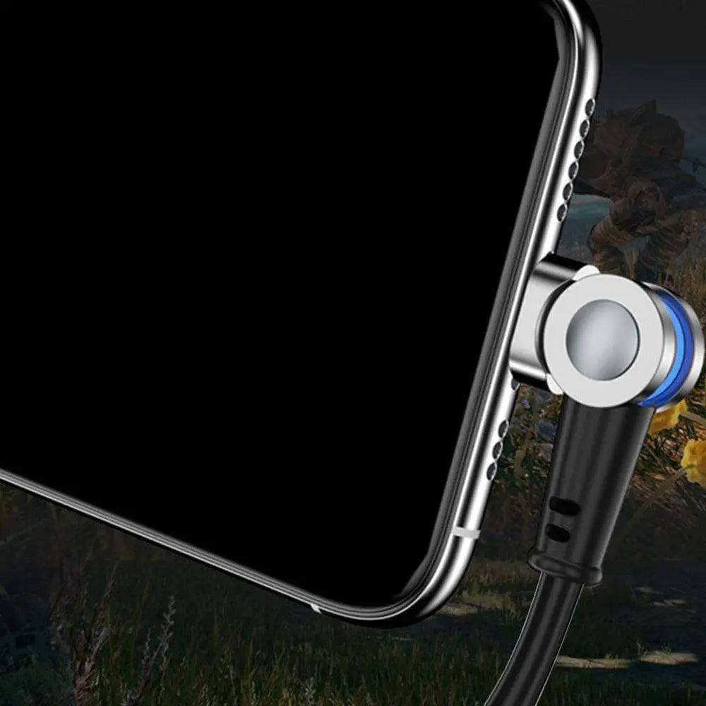 Magnetic charging cable with 180-degree rotatable USB-C connector in use.