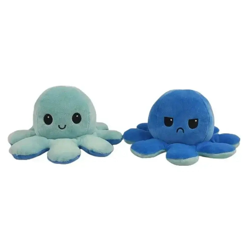 Double Sided Flip Octopus Plush Toy with happy and angry faces, soft and cuddly kids' stuffed animal.