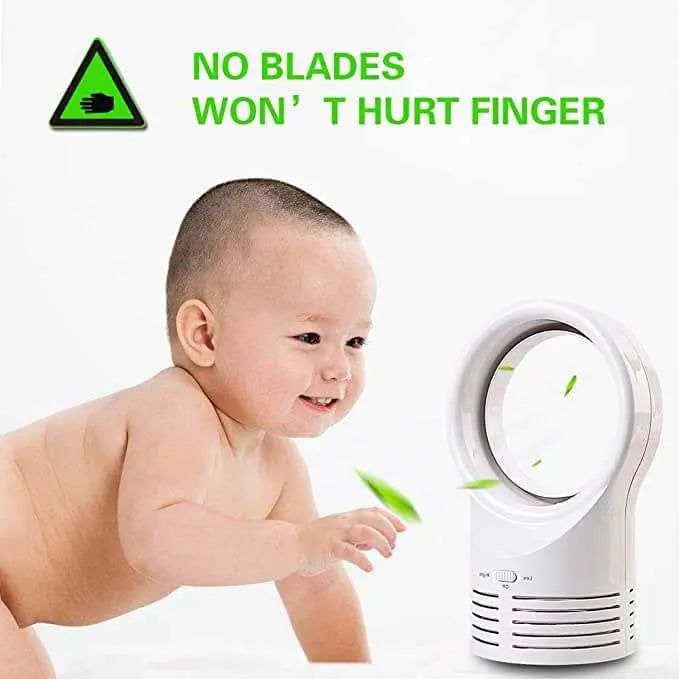 Mini Portable Desktop Bladeless Fan, safe for children with bladeless design.