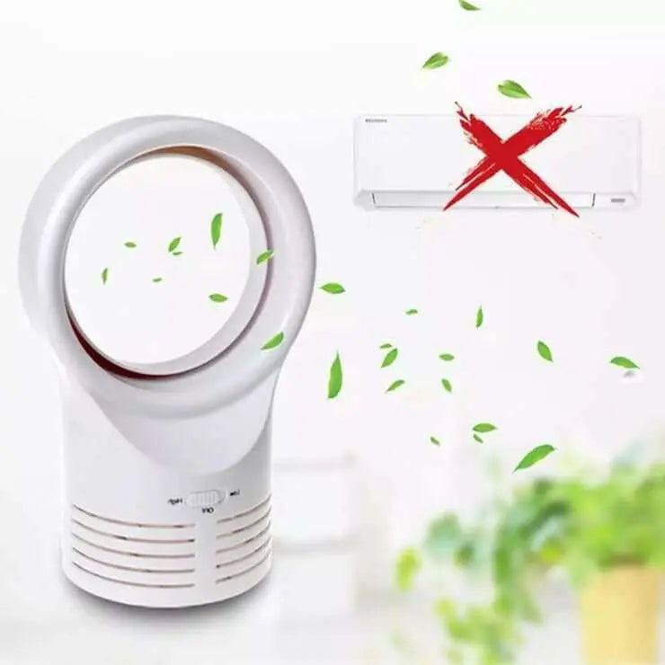 Mini Portable Desktop Bladeless Fan, lightweight and safe, with modern design and USB charging for convenient cooling.
