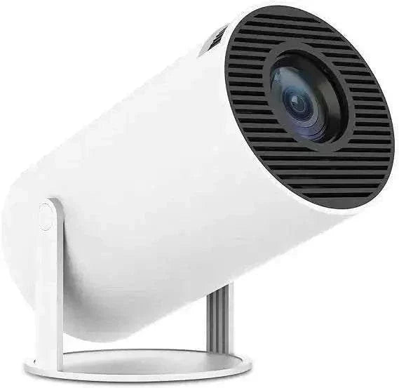 Compact white mini portable projector for home entertainment.