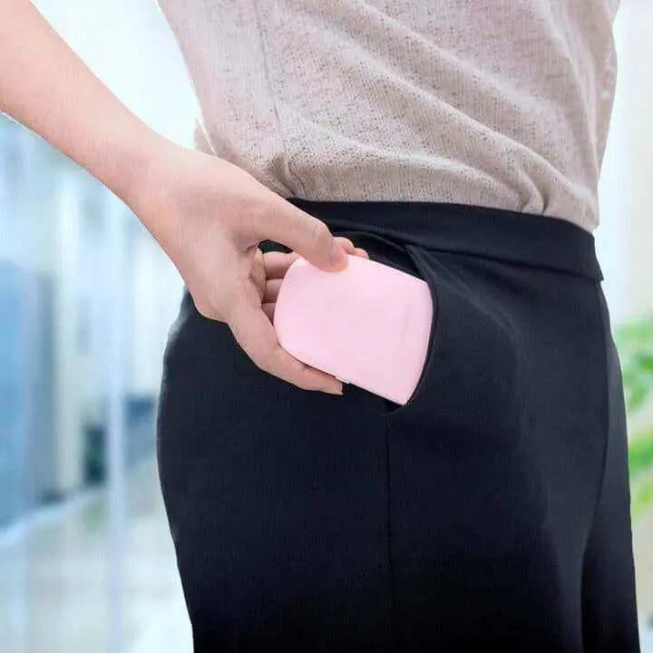 Mini portable nail dryer fits in pocket for easy travel.