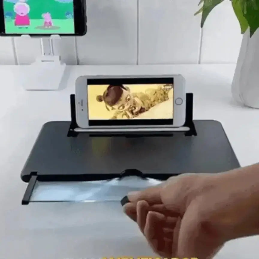 Mobile screen amplifier displaying phone video, enhancing viewing experience.