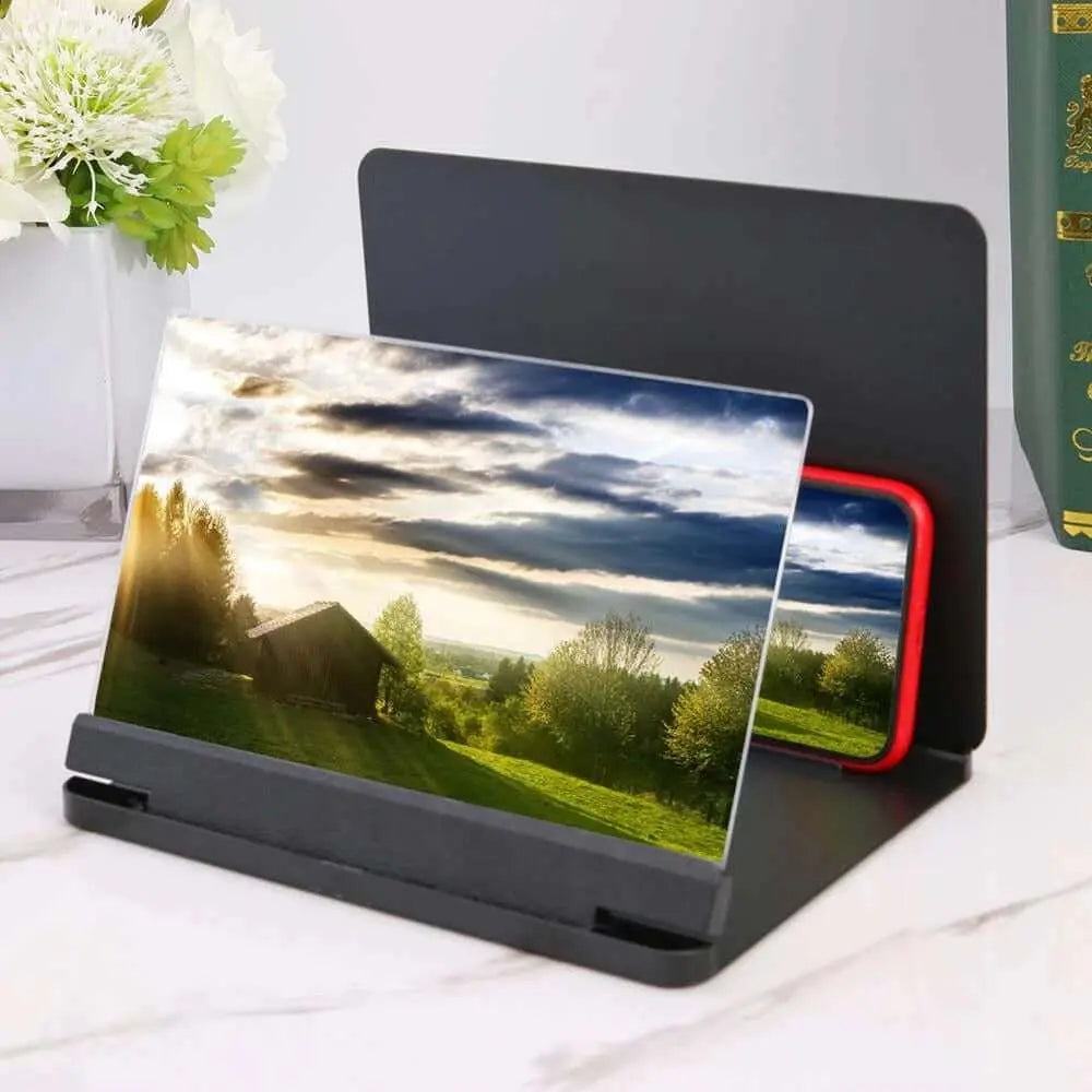 Mobile screen amplifier with 3D display, enhancing viewing experience.