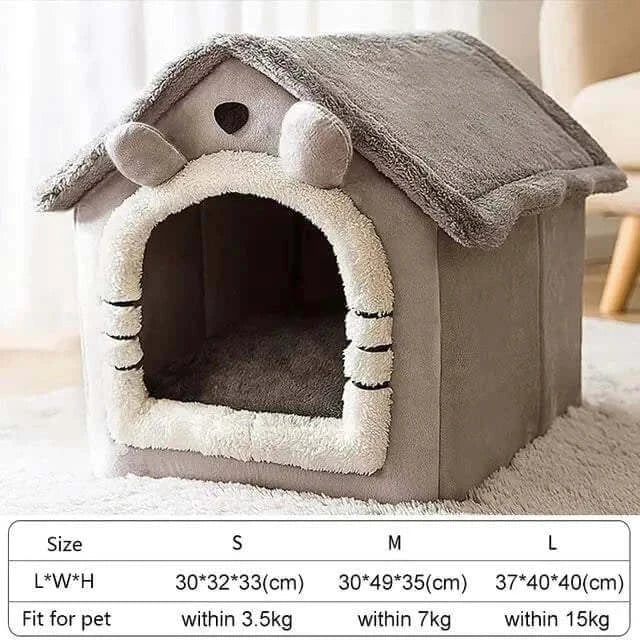 Soft winter dog cat bed house with fluffy cushion and heat retention, ideal for small pets.