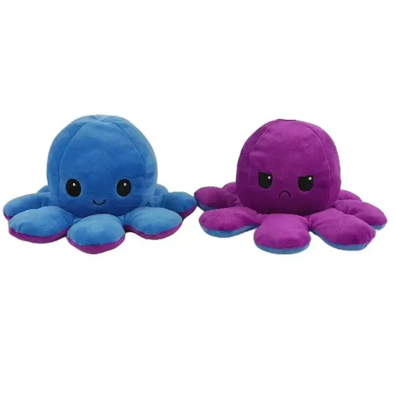 Double Sided Flip Octopus Plush Toy with happy and angry expressions, soft and colorful stuffed animal for kids