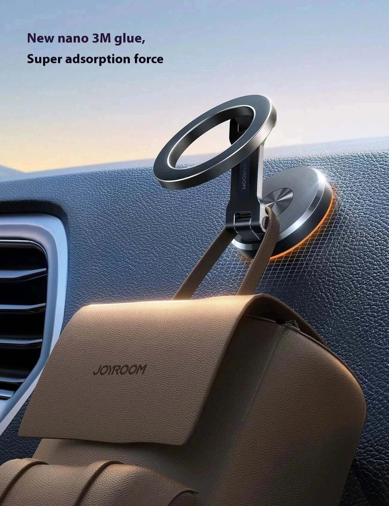 MagSafe Car Mount Phone Holder with strong N55 magnets and 360° rotation for iPhone.
