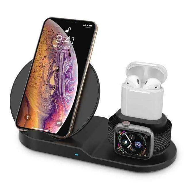 3 in 1 wireless charger with dock station for iPhone, AirPods, and Apple Watch.