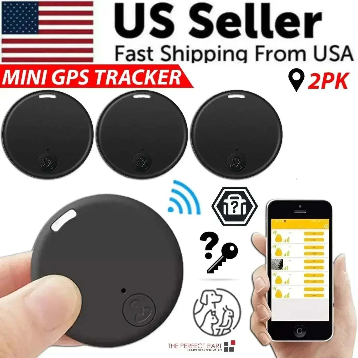 Bluetooth GPS tracking device with real-time location updates, mini design, and smartphone integration.