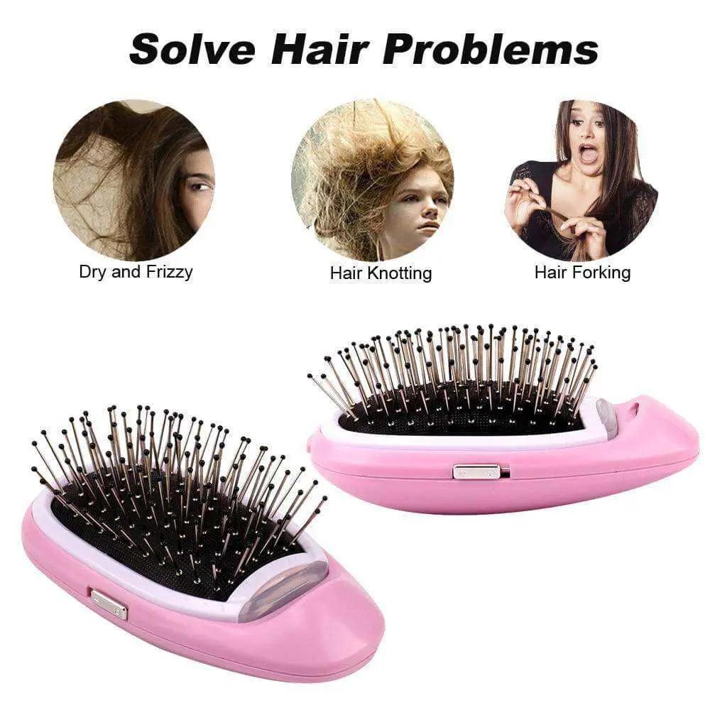 Portable Electric Ionic Styling Hairbrush for Frizzy Hair, Knots, Forking Solutions