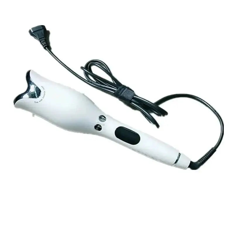 PowerCurl® automatic curling iron, featuring a white design, LCD display, and adjustable temperature settings for perfect curls.