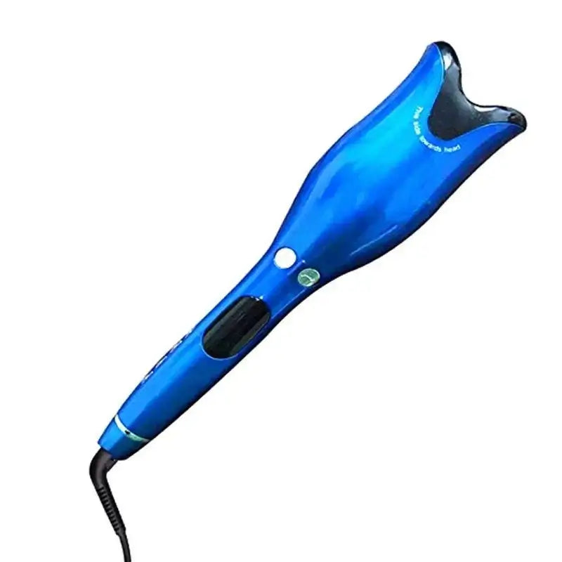PowerCurl® Automatic Rotating Curling Iron in blue, featuring adjustable temperature and LCD display for perfect curls.
