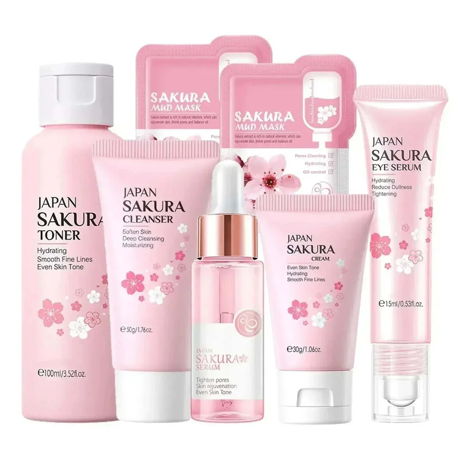 Korean Skin Care Set with Cherry Blossom Extract - Christmas Gift Set for Women