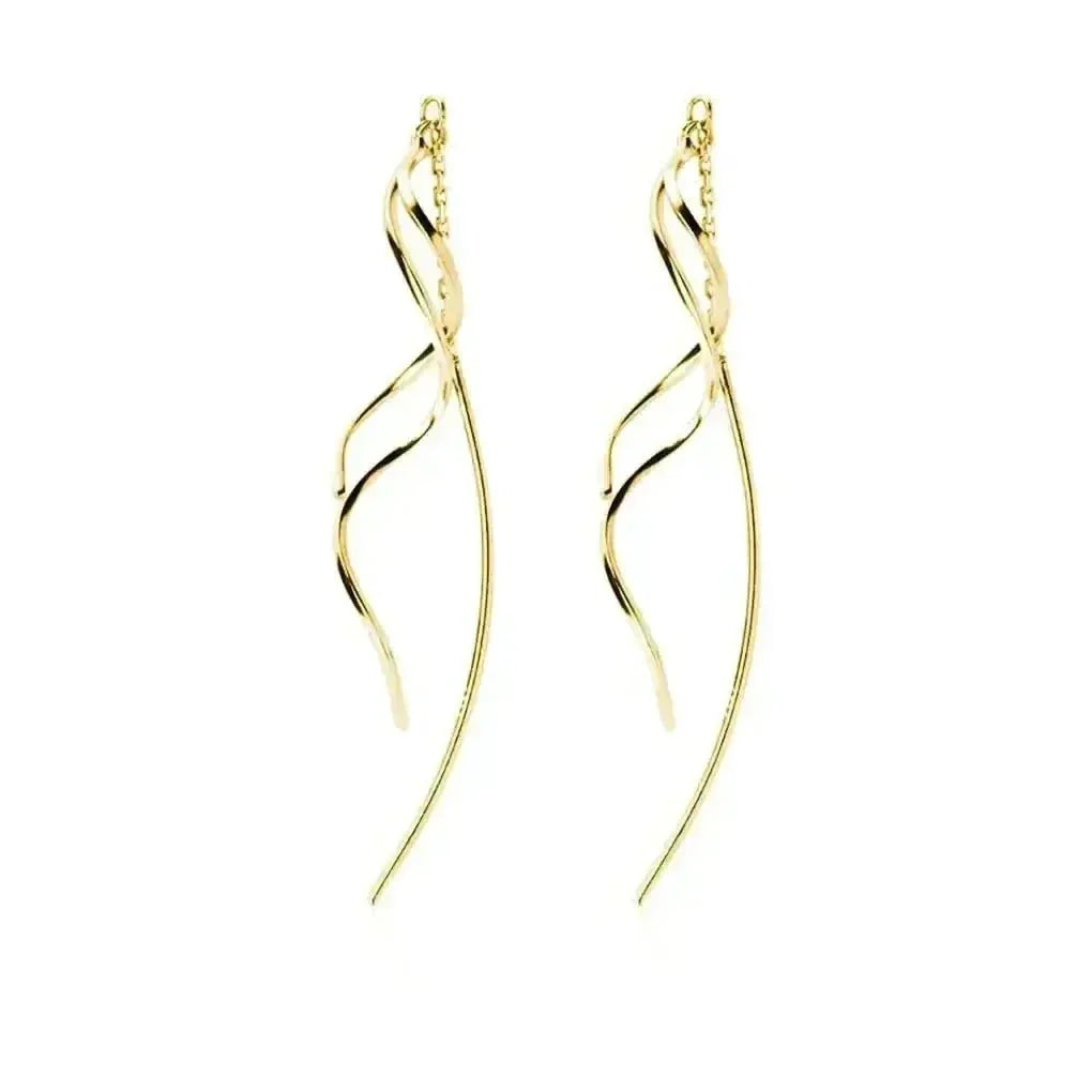 Sterling silver curve dangle earrings for sensitive ears in gold finish.