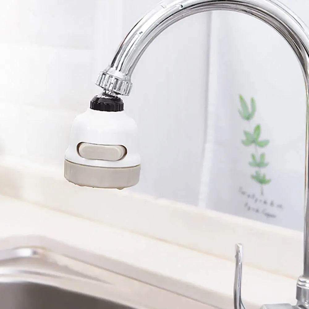 Water Saving Aerator attached to faucet, showcasing its swivel and 3-mode spray features for efficient water usage.