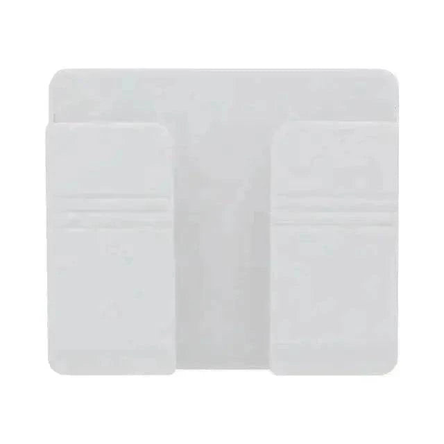 White phone holder with adjustable grip and sleek design for secure device placement.
